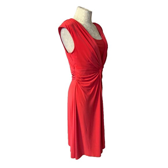 Chaps Ralph Lauren A Line Midi Dress Large L Coral Orange Sleeveless Washable - Picture 3 of 10
